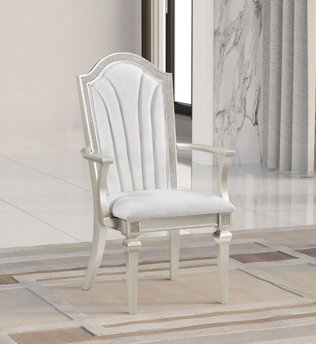 Evangeline - Upholstered Dining Arm Chair With Faux Diamond Trim (Set of 2) - Ivory And Silver Oak Sacramento Furniture Store Furniture store in Sacramento