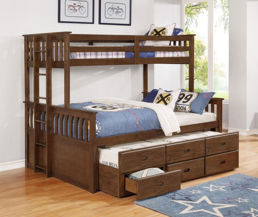 Atkin - 3-Drawer Twin Long Over Queen Bunk Bed - Weathered Walnut