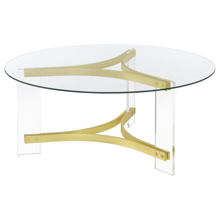 Janessa - Round Glass Top Coffee Table With Acrylic Legs - Clear And Matte Brass Sacramento Furniture Store Furniture store in Sacramento