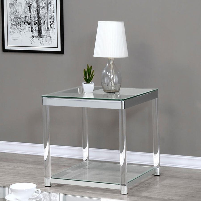 Anne - End Table With Lower Shelf - Chrome And Clear Sacramento Furniture Store Furniture store in Sacramento