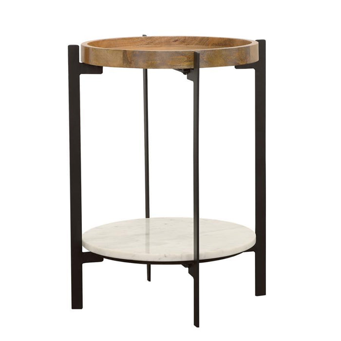 Adhvik - Round Accent Table With Marble Shelf - Natural And Black Sacramento Furniture Store Furniture store in Sacramento