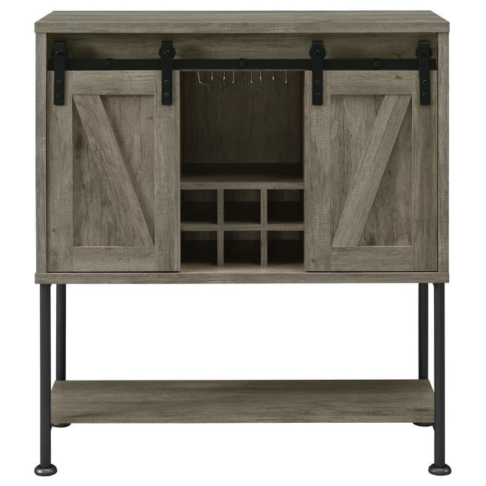 Claremont - Sliding Door Bar Cabinet With Lower Shelf - Gray Driftwood Sacramento Furniture Store Furniture store in Sacramento