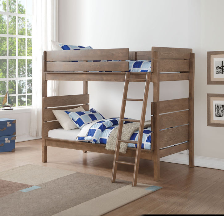 Ranta - Twin Over Twin Bunk Bed - Antique Oak Sacramento Furniture Store Furniture store in Sacramento