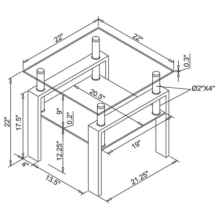 Dyer - Tempered Glass End Table With Shelf - Black Sacramento Furniture Store Furniture store in Sacramento