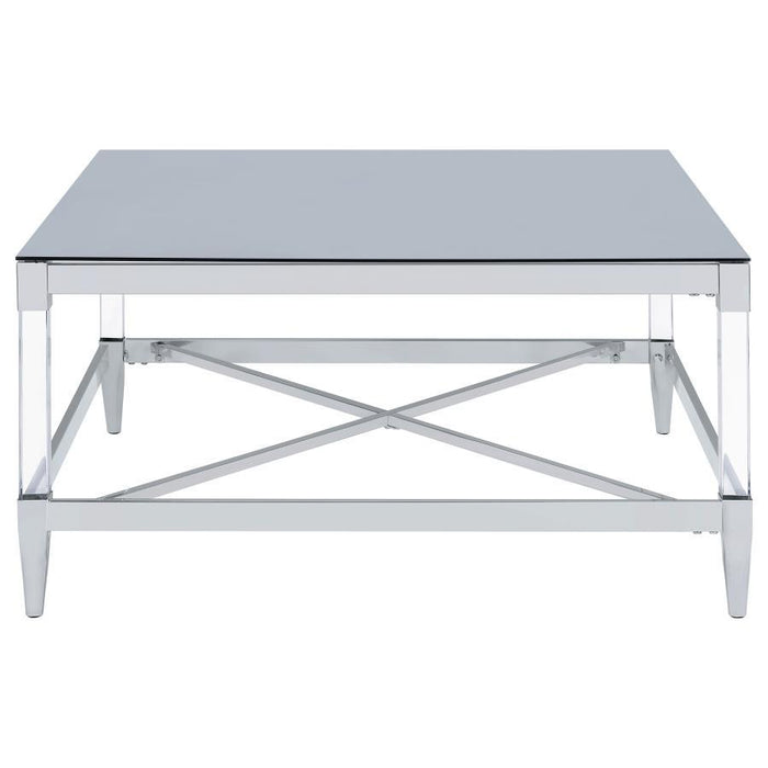 Lindley - Square Coffee Table With Acrylic Legs And Tempered Mirror Top - Chrome