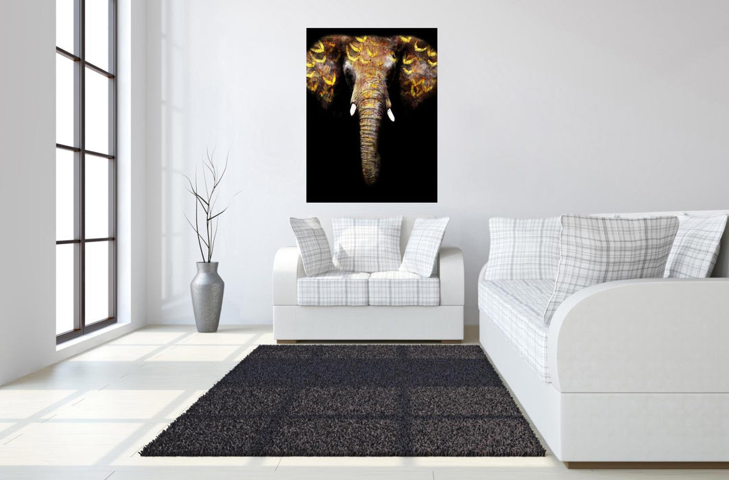 Floating Tempered Glass With Foil Elephant - Dark Gray