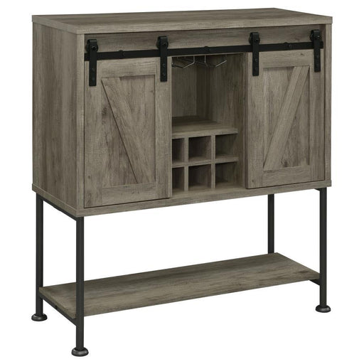 Claremont - Sliding Door Bar Cabinet With Lower Shelf - Gray Driftwood Sacramento Furniture Store Furniture store in Sacramento