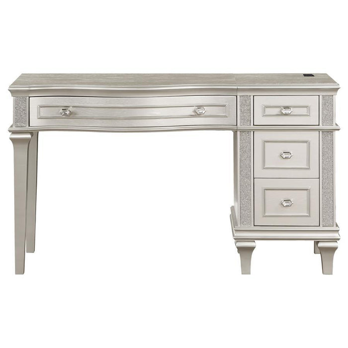 Evangeline - 4-Drawer Vanity Table With Faux Diamond Trim - Silver And Ivory Sacramento Furniture Store Furniture store in Sacramento