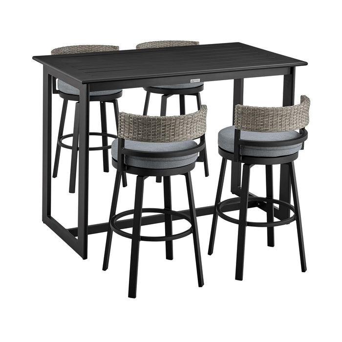 Encinitas - Outdoor Patio 5 Piece Bar Table Set With Cushions - Gray