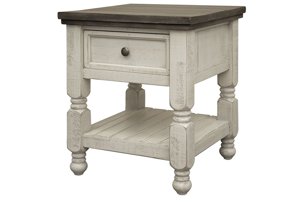 Stone - End Table With 1 Drawer And Shelf - Antiqued Ivory / Weathered Gray