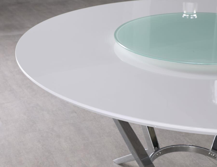 Abby - Round Dining Table With Lazy Susan - White And Chrome Sacramento Furniture Store Furniture store in Sacramento