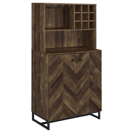 Mendoza - 2-Door Wine Cabinet - Rustic Oak Herringbone And Gunmetal Sacramento Furniture Store Furniture store in Sacramento