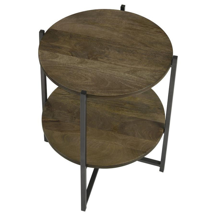 Axel - Round Accent Table With Open Shelf - Natural And Gunmetal Sacramento Furniture Store Furniture store in Sacramento