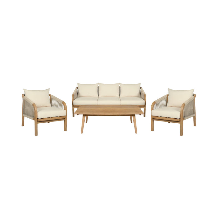 Cypress - Outdoor Patio 4 Piece Conversation Set - Blonde Eucalyptus / Ivory