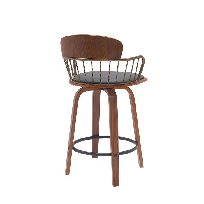 Willow - Swivel Walnut Wood Faux Leather Stool