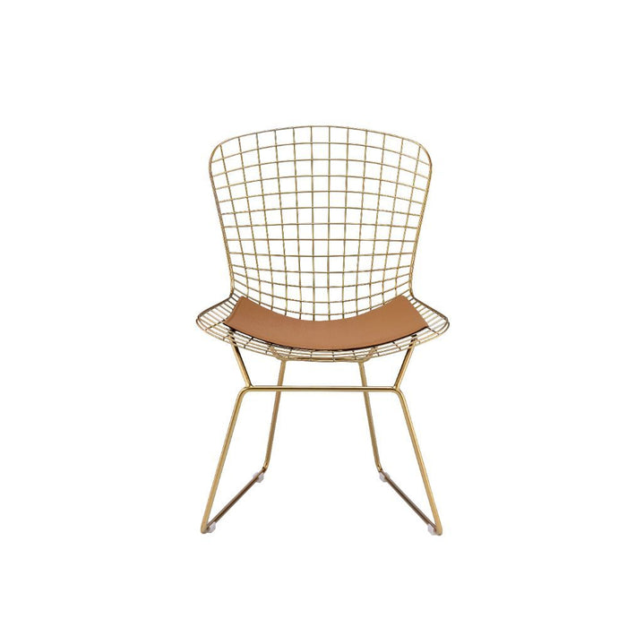 Achellia - Side Chair (Set of 2) - Whiskey PU & Gold Sacramento Furniture Store Furniture store in Sacramento