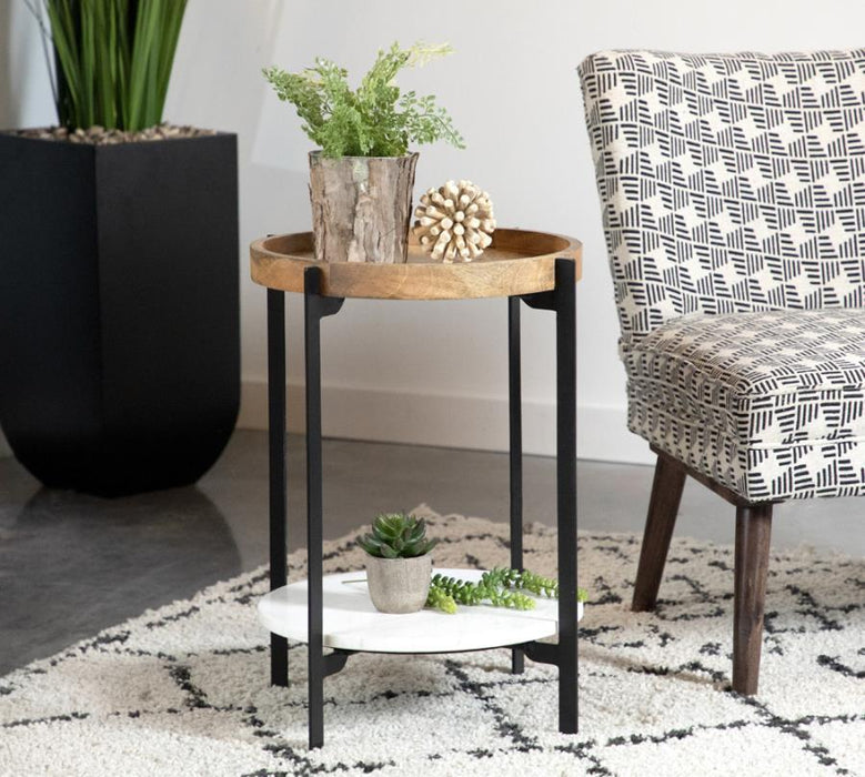 Adhvik - Round Accent Table With Marble Shelf - Natural And Black Sacramento Furniture Store Furniture store in Sacramento