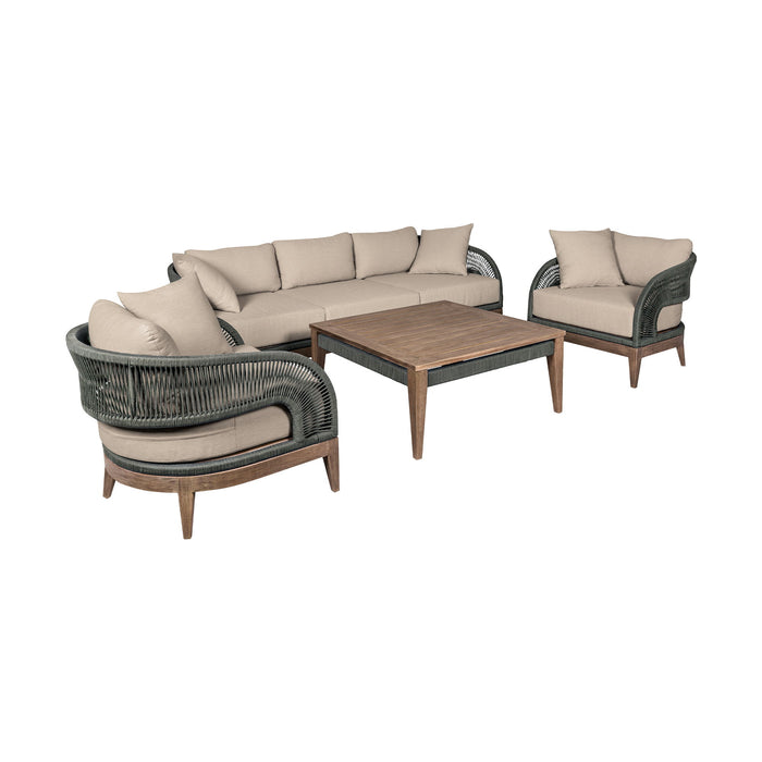 Orbit - Outdoor Patio 4 Piece Conversation Set - Weathered Eucalyptus / Taupe