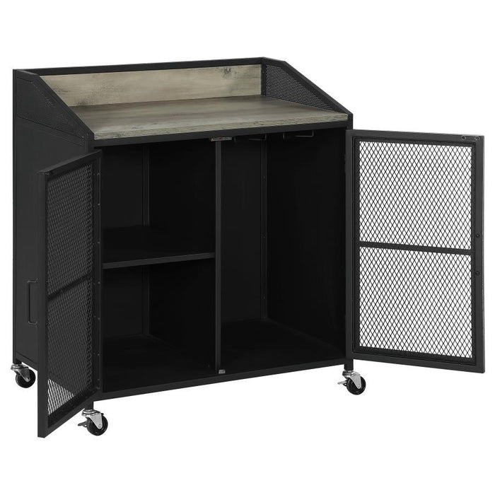 Arlette - Wine Cabinet With Wire Mesh Doors - Gray Wash And Sandy Black Sacramento Furniture Store Furniture store in Sacramento