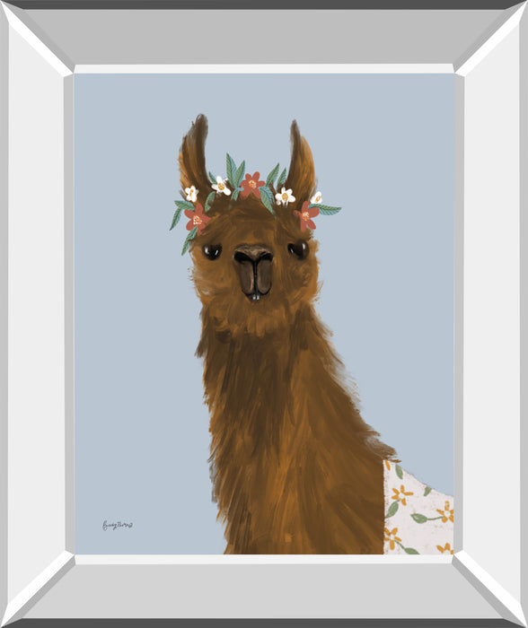 Delightful Alpacas II By Becky Thorns - Mirror Framed Print Wall Art - Light Brown