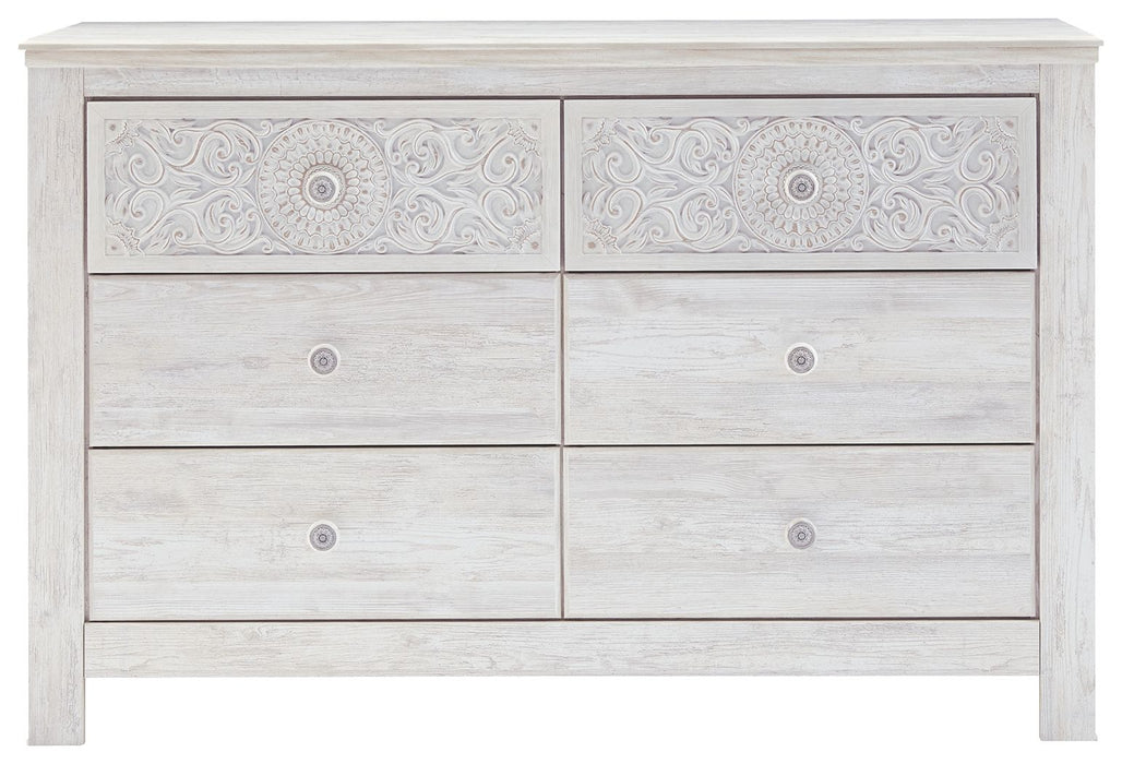 Paxberry - Whitewash - Six Drawer Dresser - Medallion Drawer Pulls Sacramento Furniture Store Furniture store in Sacramento