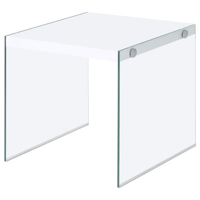 Opal - Square End Table With Clear Glass Legs - White High Gloss Sacramento Furniture Store Furniture store in Sacramento