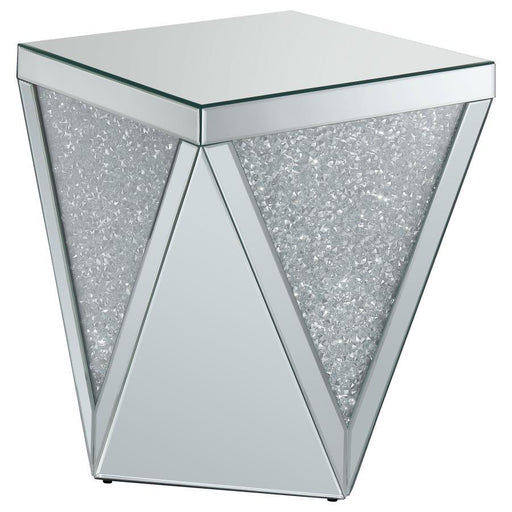 Amore - Square End Table With Triangle Detailing - Silver And Clear Mirror Sacramento Furniture Store Furniture store in Sacramento