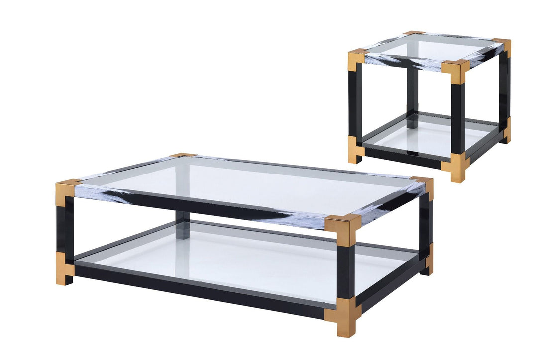 Lafty - Coffee Table - White Brushed & Clear Glass Sacramento Furniture Store Furniture store in Sacramento