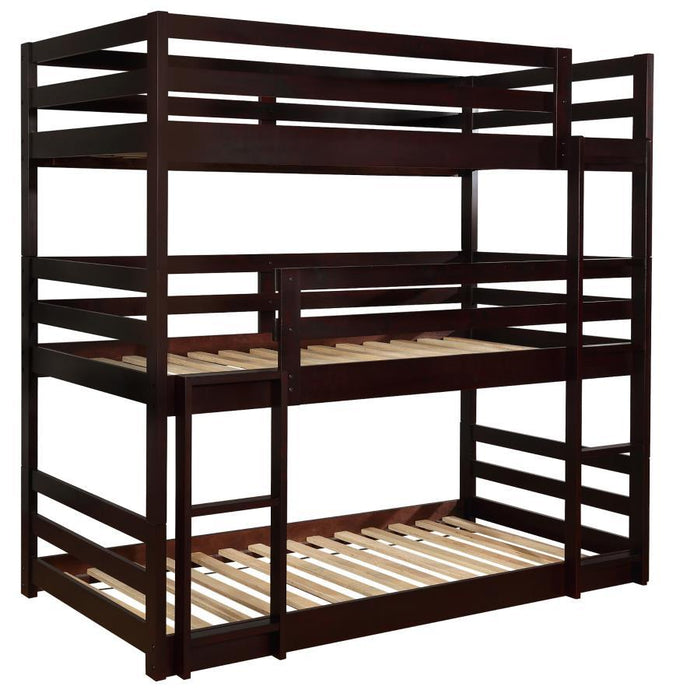 Sandler - Twin Triple Bunk Bed - Cappuccino Sacramento Furniture Store Furniture store in Sacramento