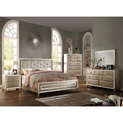 Voeville - Eastern King Bed - Matte Gold PU & Antique Silver Sacramento Furniture Store Furniture store in Sacramento