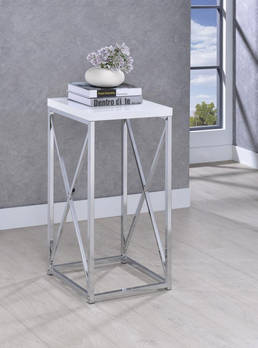 Edmund - Accent Table With X-Cross - Glossy White And Chrome Sacramento Furniture Store Furniture store in Sacramento