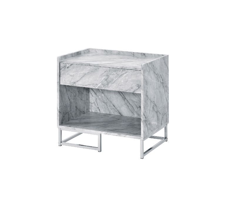 Azrael - Accent Table - White Printed Faux Marble & Chrome Finish Sacramento Furniture Store Furniture store in Sacramento