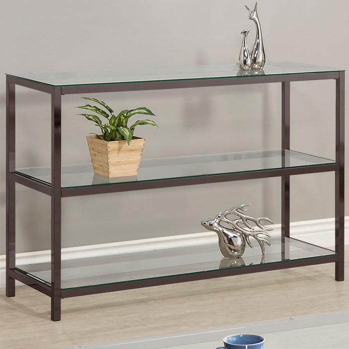 Trini - Sofa Table With Glass Shelf - Black Nickel Sacramento Furniture Store Furniture store in Sacramento