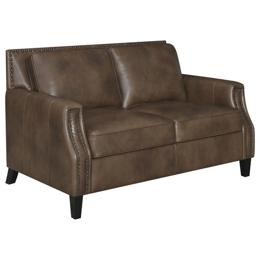 Leaton - Upholstered Recessed Arms Loveseat - Brown Sugar Sacramento Furniture Store Furniture store in Sacramento