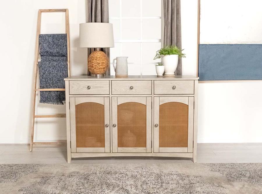 Kirby - 3-Drawer Rectangular Server With Adjustable Shelves - Natural And Rustic Off White Sacramento Furniture Store Furniture store in Sacramento