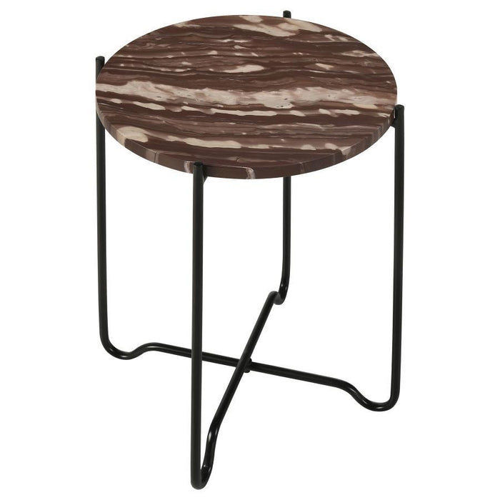 Latifa - Round Accent Table With Marble Top - Red And Black Sacramento Furniture Store Furniture store in Sacramento