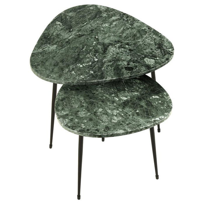 Tobias - 2 Piece Triangular Marble Top Nesting Table - Green And Black Sacramento Furniture Store Furniture store in Sacramento