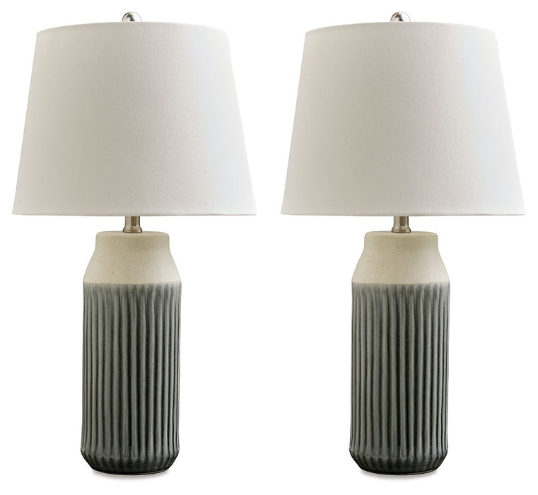 Afener - Blue / Beige - Ceramic Table Lamp (Set of 2) Sacramento Furniture Store Furniture store in Sacramento