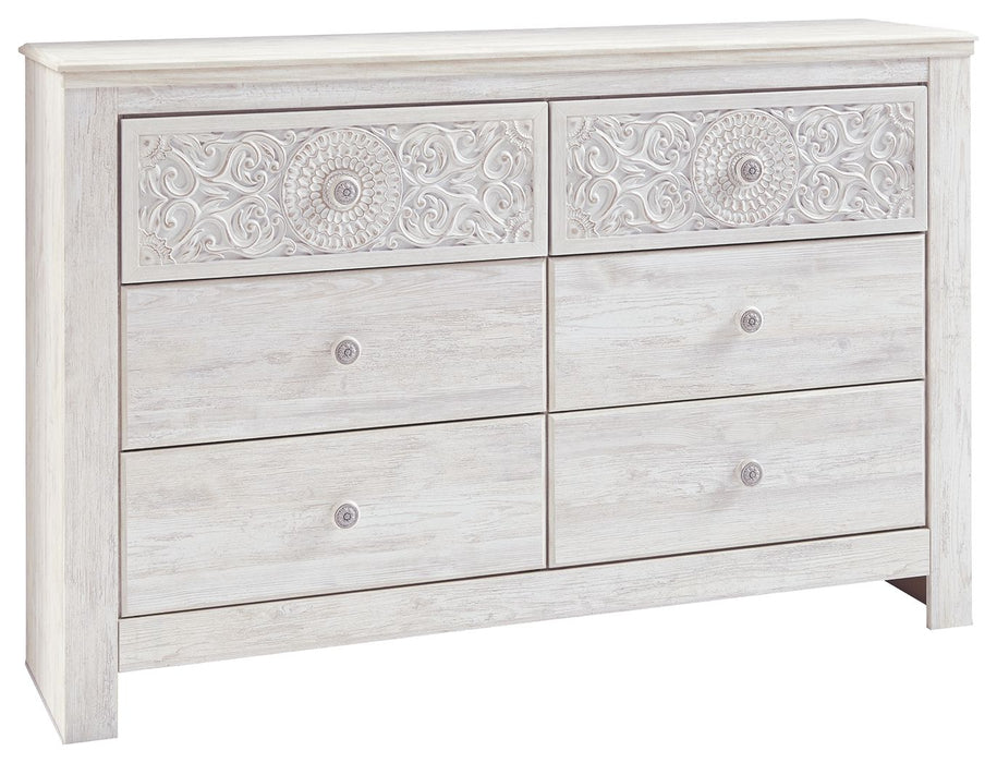 Paxberry - Whitewash - Six Drawer Dresser - Medallion Drawer Pulls Sacramento Furniture Store Furniture store in Sacramento