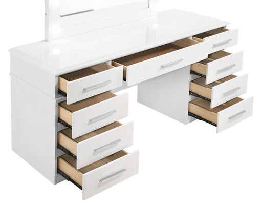 Felicity - 9-Drawer Vanity Desk With Lighted Mirror - Glossy White Sacramento Furniture Store Furniture store in Sacramento