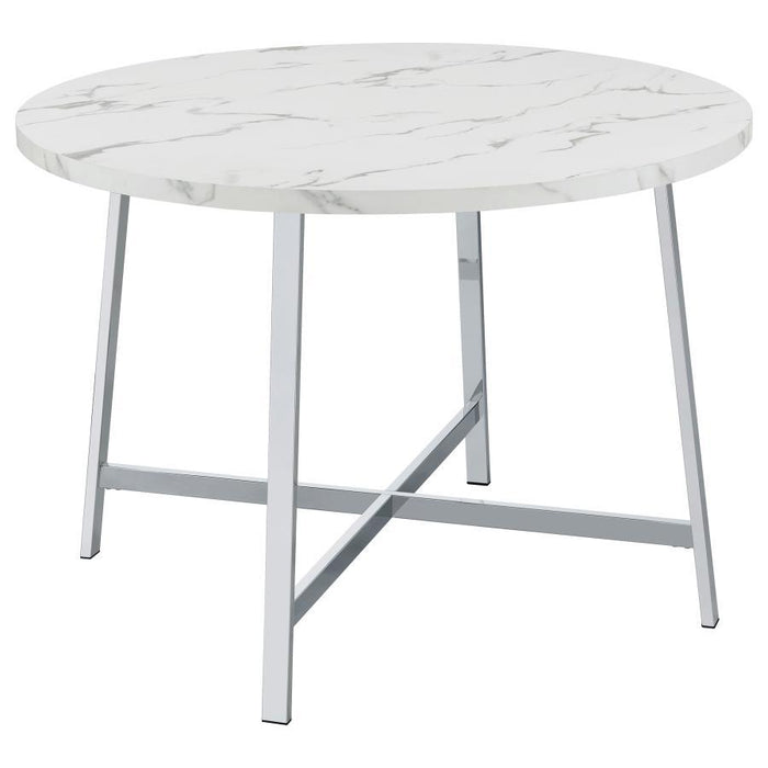 Alcott - Round Faux Carrara Marble Top Dining Table - Chrome Sacramento Furniture Store Furniture store in Sacramento