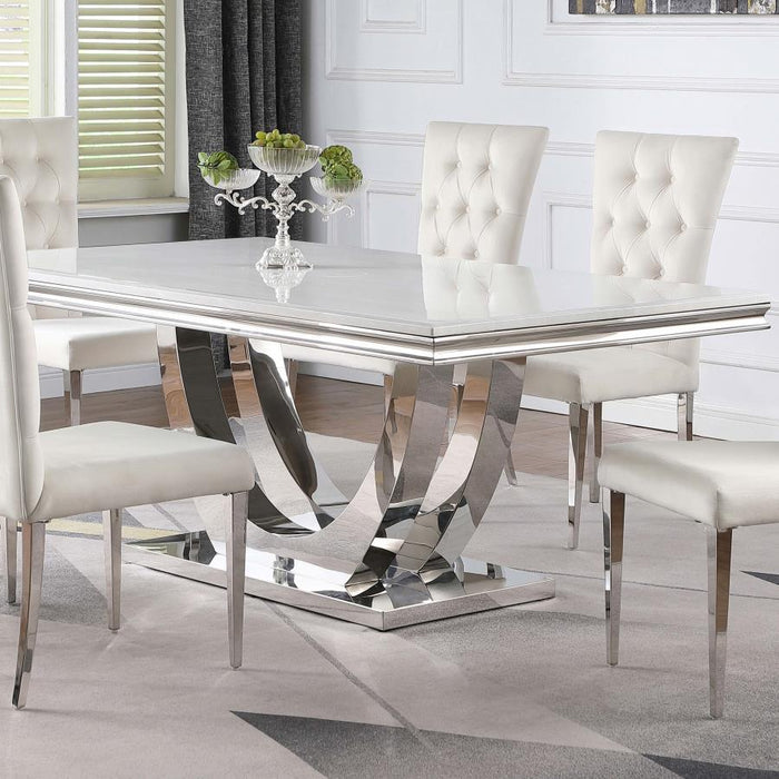 Kerwin - Rectangle Faux Marble Top Dining Table - White And Chrome Sacramento Furniture Store Furniture store in Sacramento