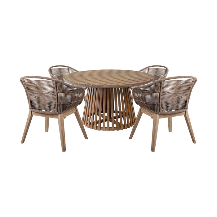 Escondido Tutti Frutti - Outdoor Patio 5 Piece Round Dining Set - Eucalyptus / Truffle