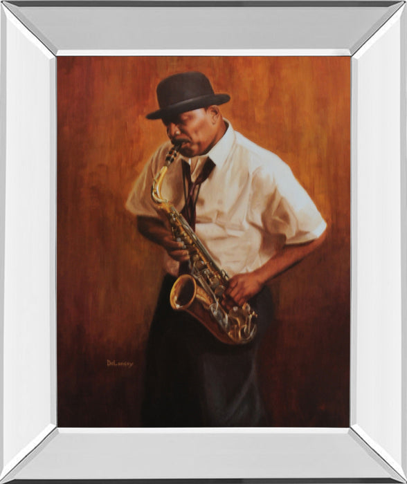 Sax Player - Mirror Framed Print Wall Art - White