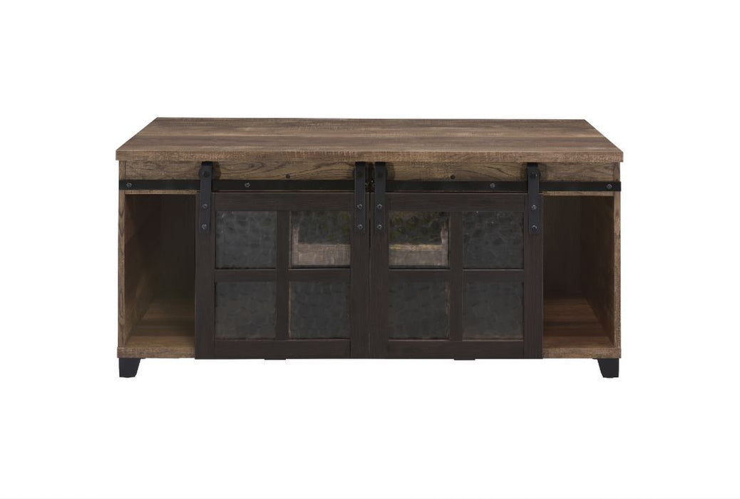 Nineel - Coffee Table - Obscure Glass, Rustic Oak & Black Finish