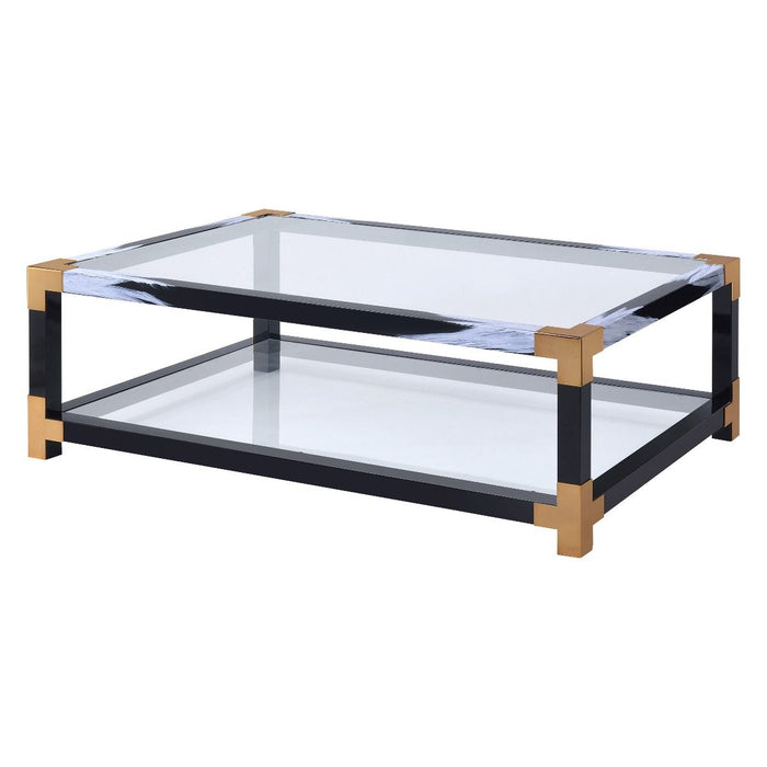 Lafty - Coffee Table - White Brushed & Clear Glass Sacramento Furniture Store Furniture store in Sacramento