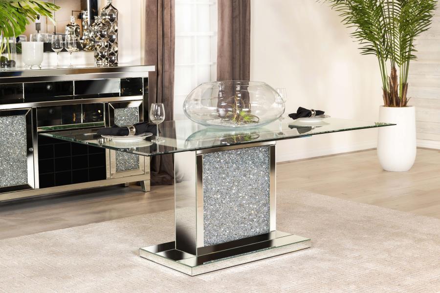 Marilyn - Pedestal Rectangle Glass Top Dining Table - Mirror