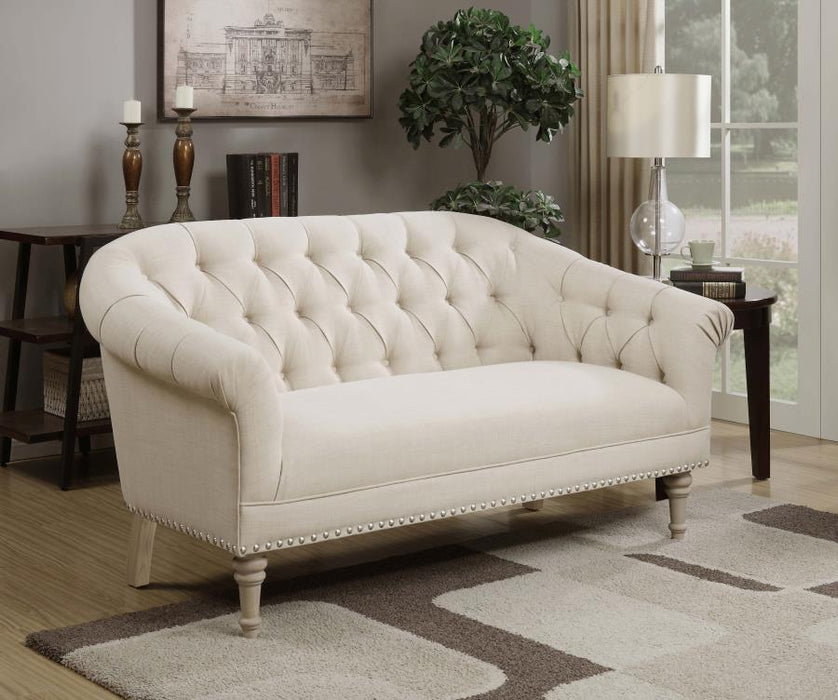 Billie - Tufted Back Settee With Roll Arm - Natural Sacramento Furniture Store Furniture store in Sacramento