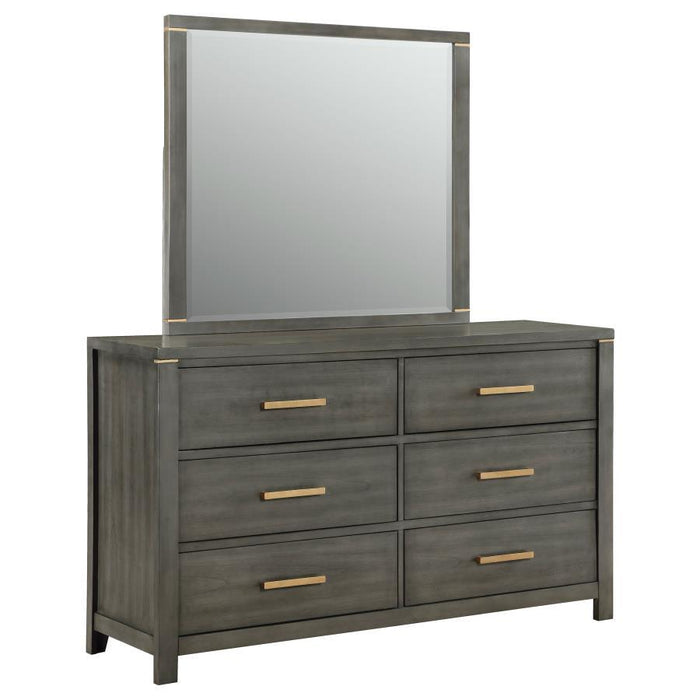 Kieran - 6-Drawer Bedroom Dresser With Mirror - Grey