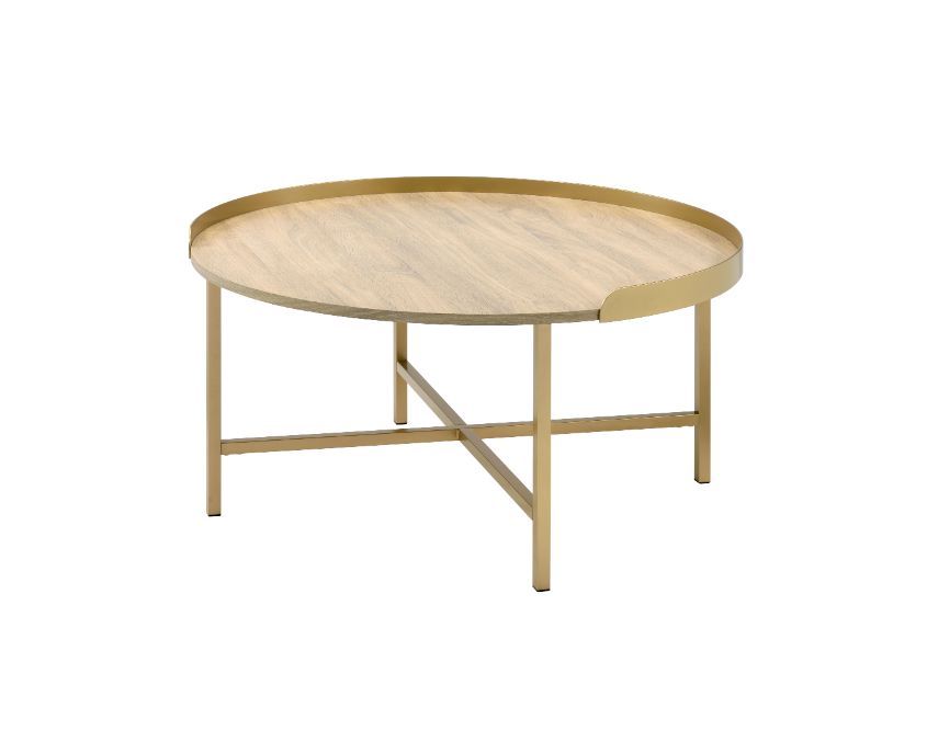 Mithea - Coffee Table - Oak Table Top & Gold Finish Sacramento Furniture Store Furniture store in Sacramento